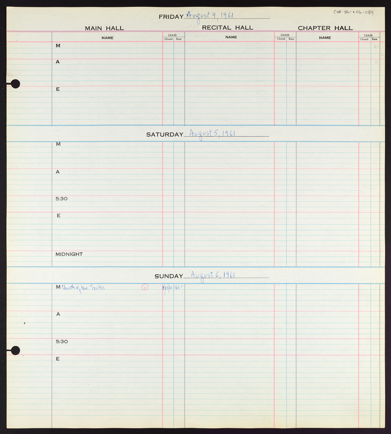 Carnegie Hall Booking Ledger, volume 6, page 89