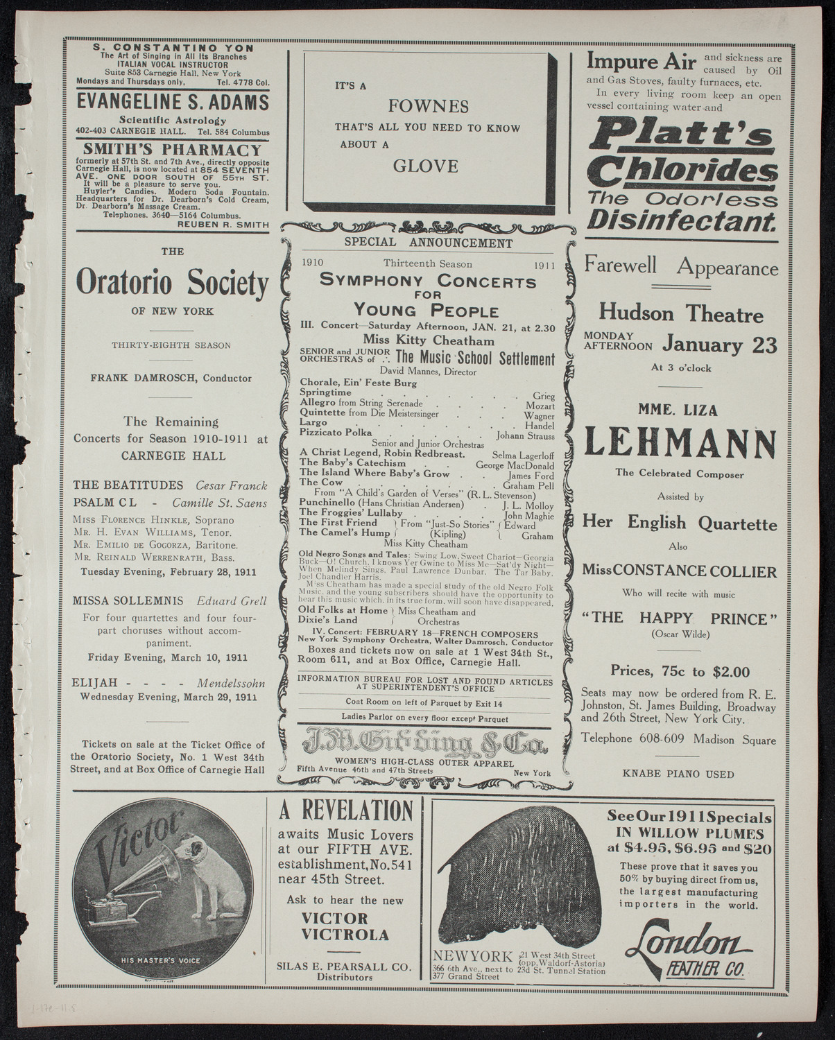 New York Philharmonic, January 17, 1911, program page 9