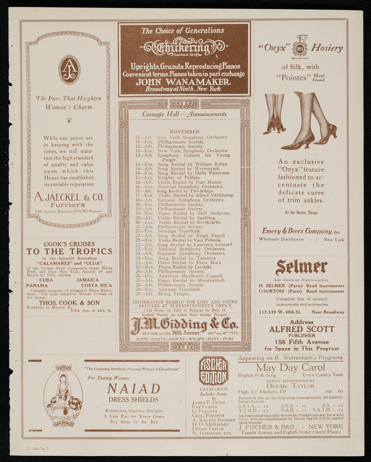 Sascha Jacobsen, Violin, November 10, 1920, program page 3
