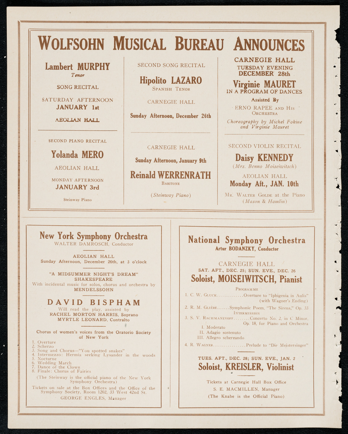 Josef Shlisky, Tenor, and Max Rosen, Violin, December 20, 1920, program page 8