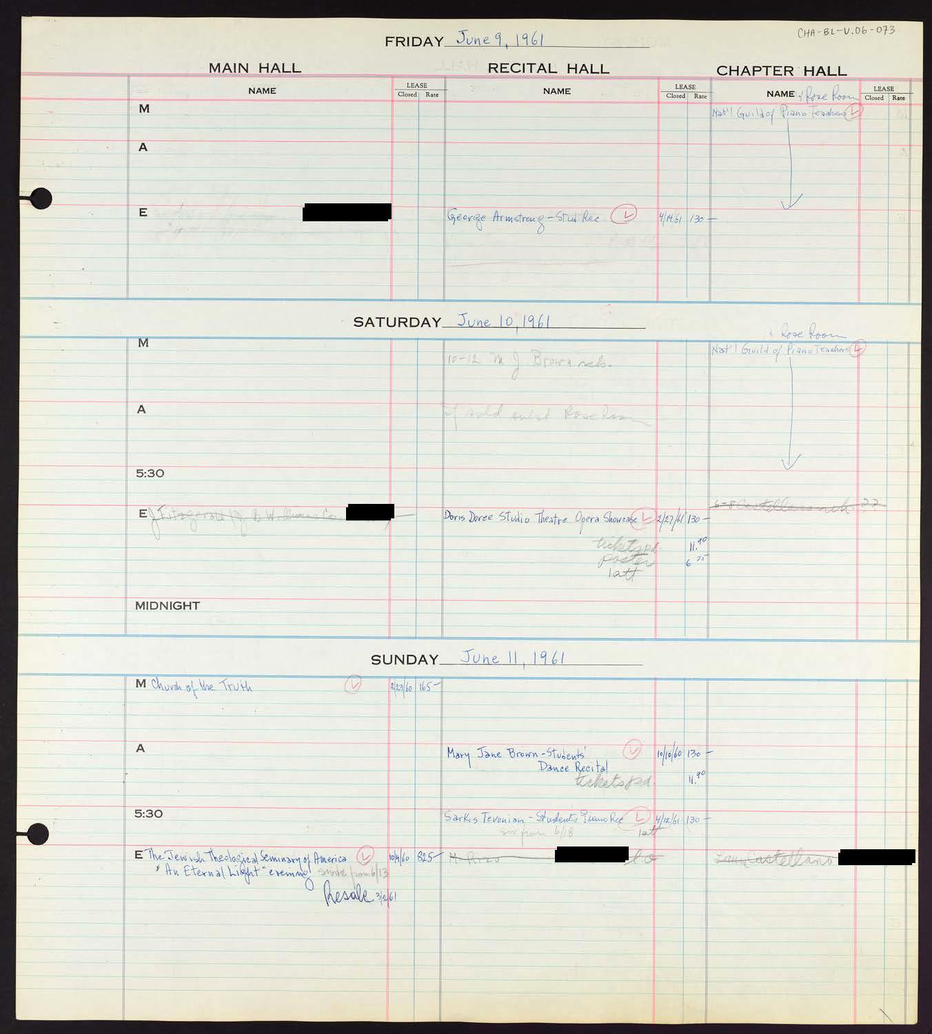 Carnegie Hall Booking Ledger, volume 6, page 73