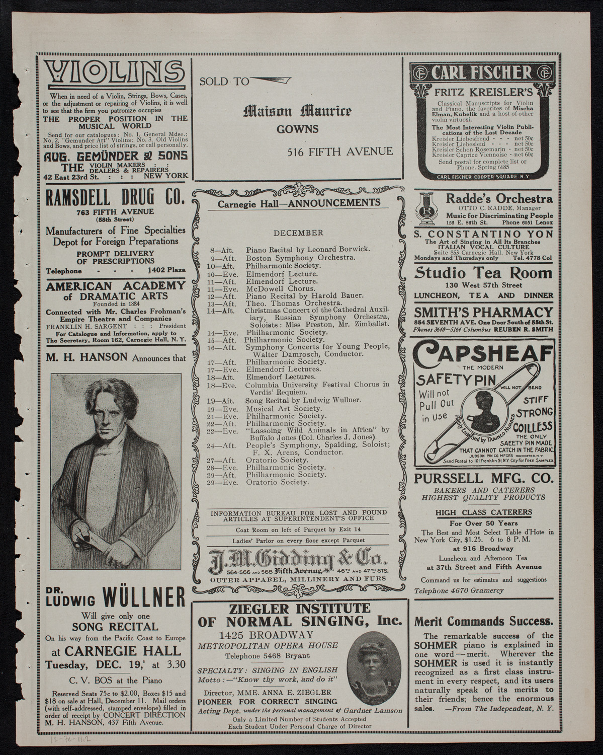 Boston Symphony Orchestra, December 7, 1911, program page 3