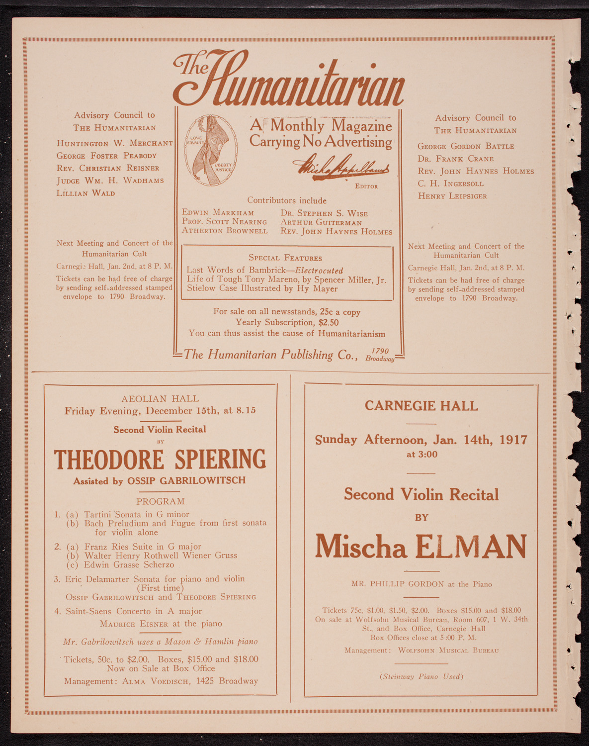 Elena Gerhardt, Soprano, December 13, 1916, program page 10