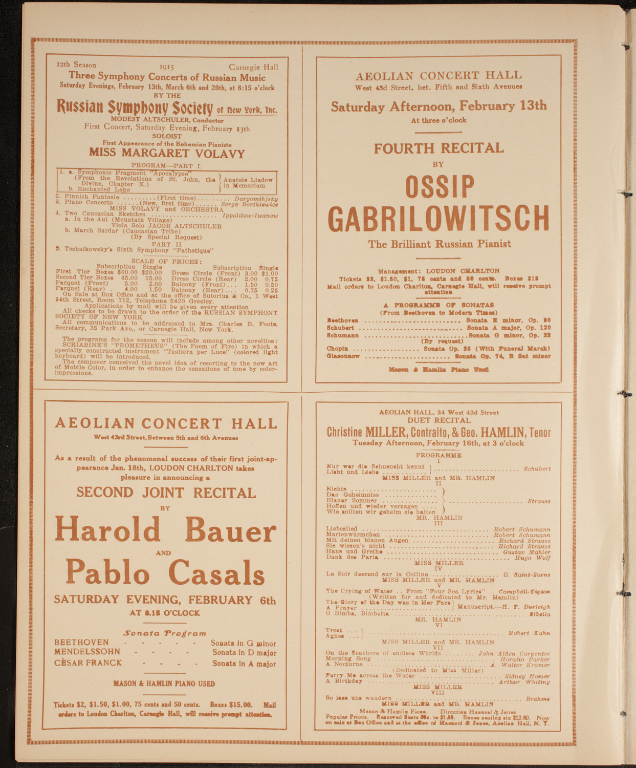 Thomas Egan, Tenor, February 5, 1915, program page 10