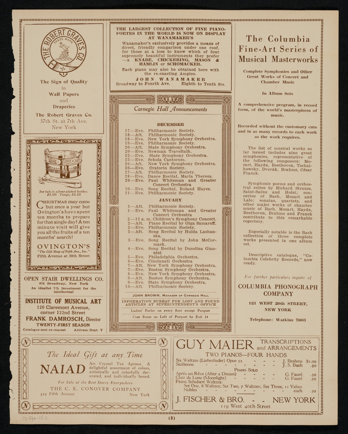 New York Symphony Orchestra, December 17, 1925, program page 3