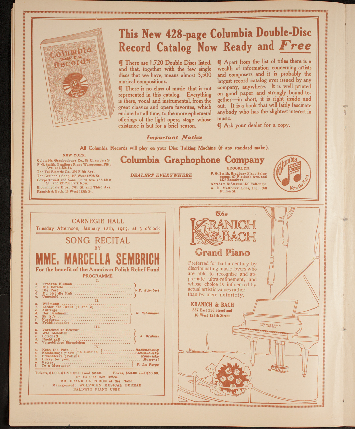 Efrem Zimbalist, Violin, January 2, 1915, program page 6
