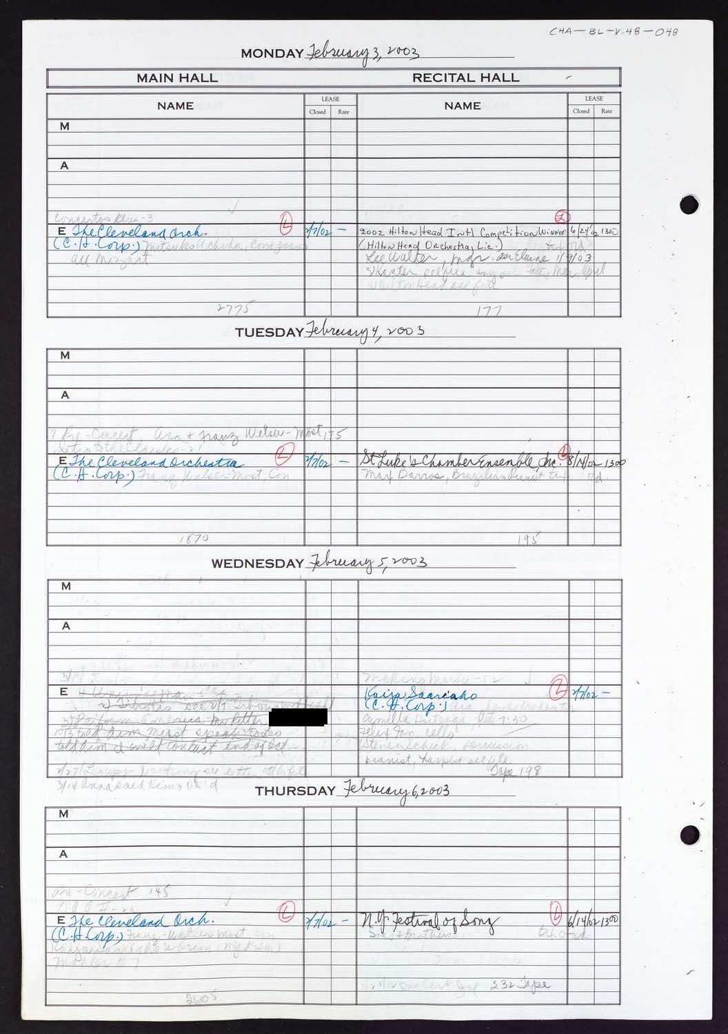 Carnegie Hall Booking Ledger, volume 48, page 48