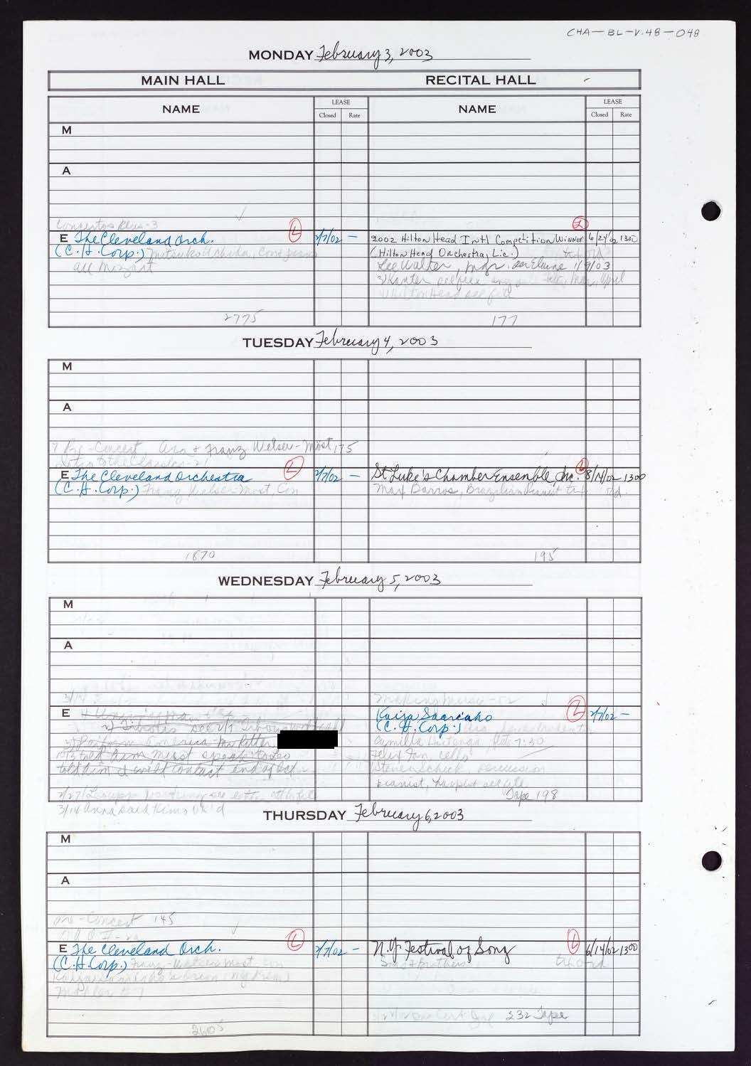 Carnegie Hall Booking Ledger, volume 48, page 48