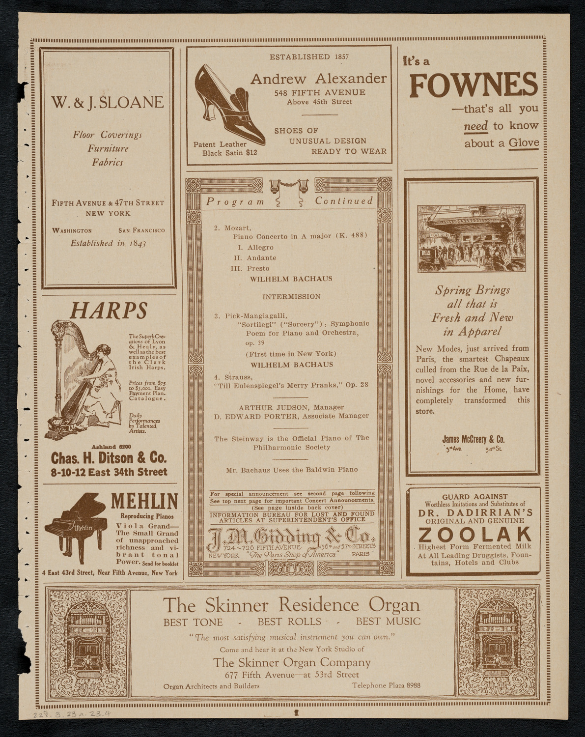 New York Philharmonic, March 23, 1923, program page 7