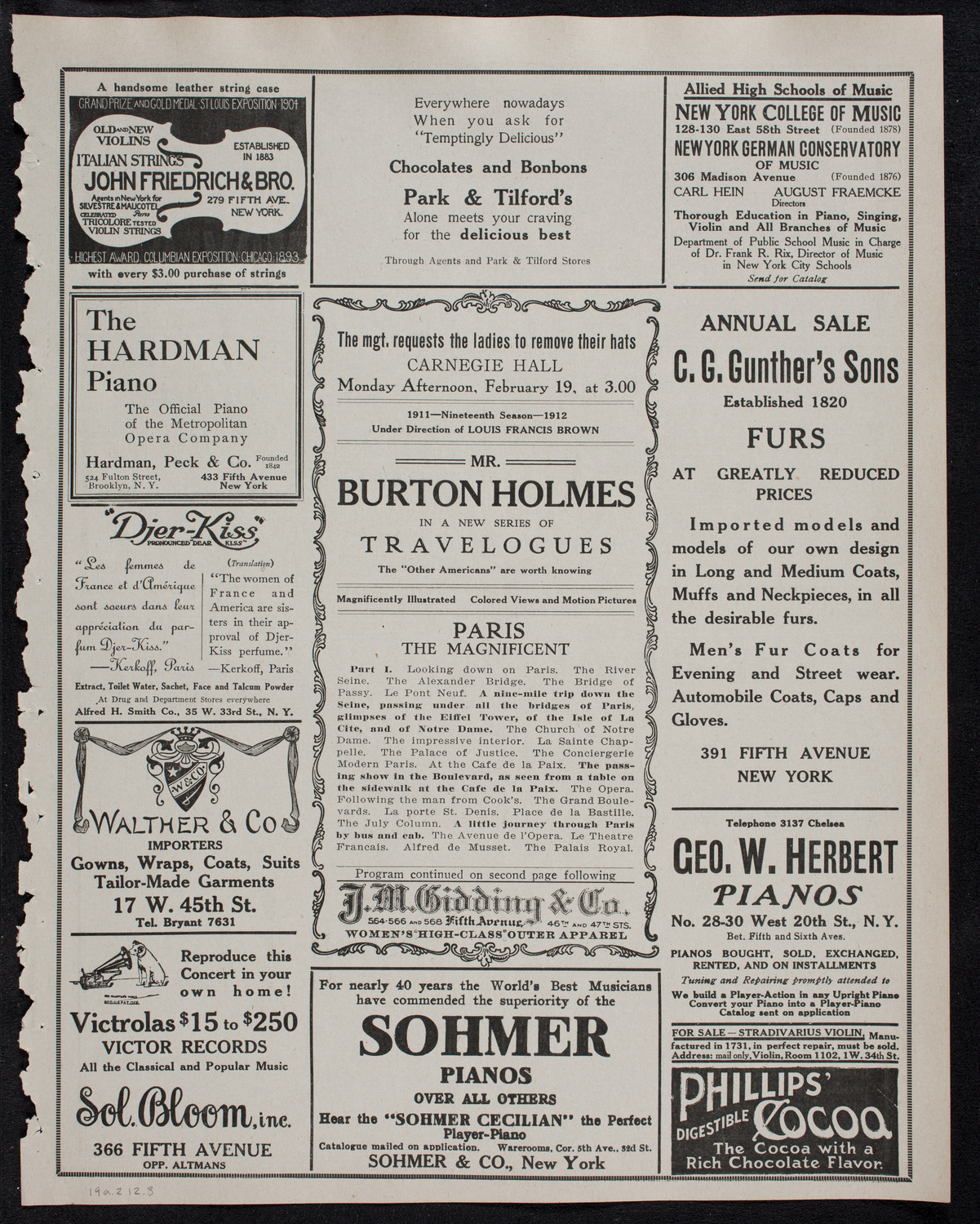 Burton Holmes Travelogue: Paris, February 19, 1912, program page 5