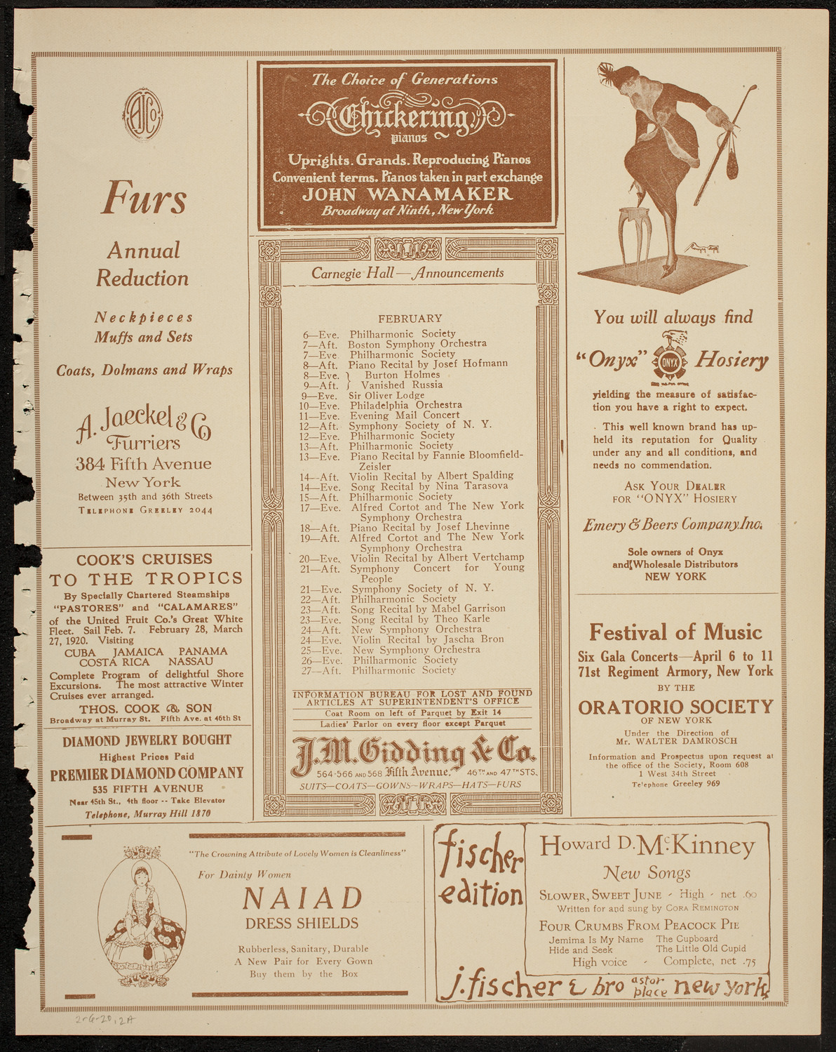 New York Philharmonic, February 6, 1920, program page 3