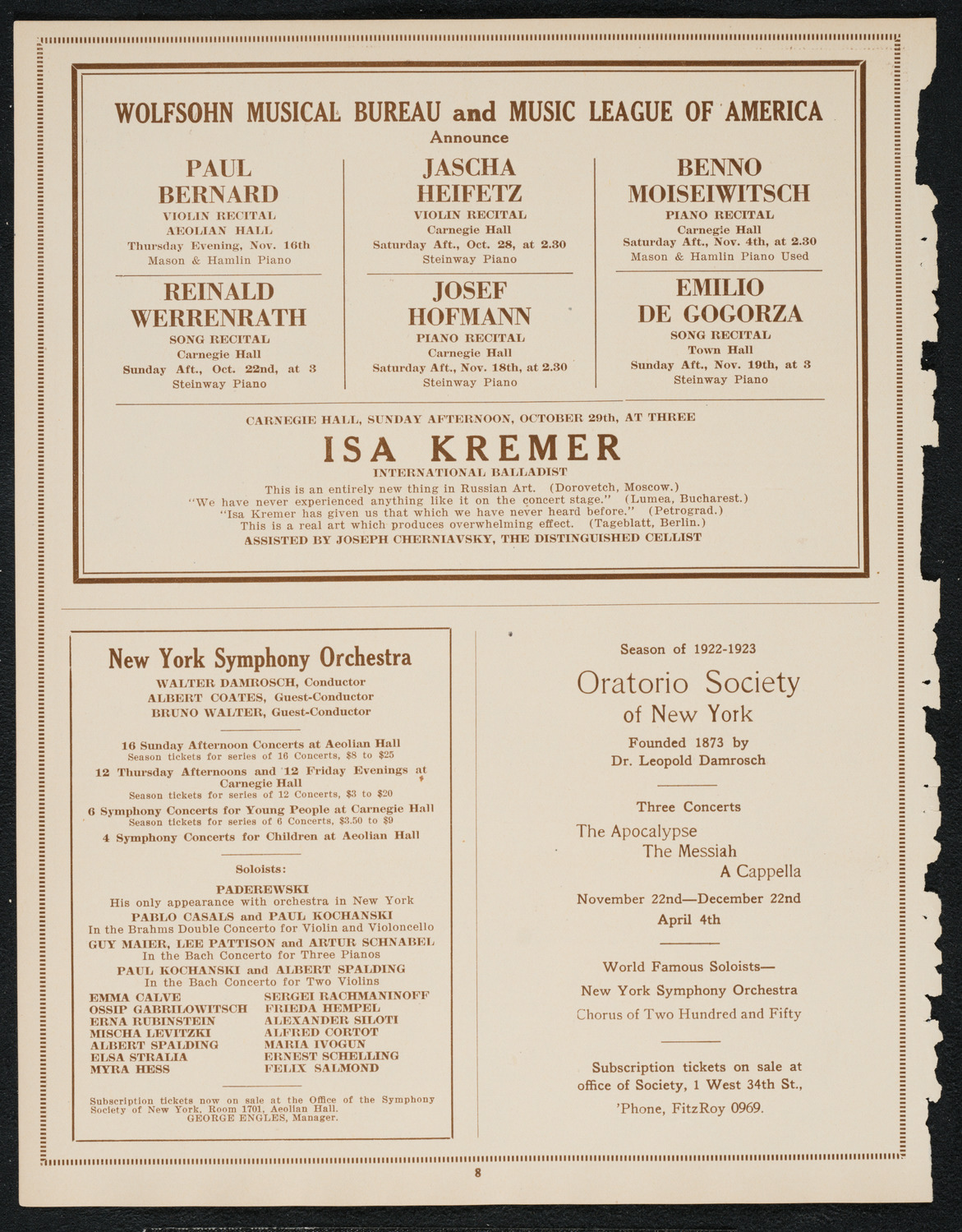 Albert Spalding, Violin, October 21, 1922, program page 8