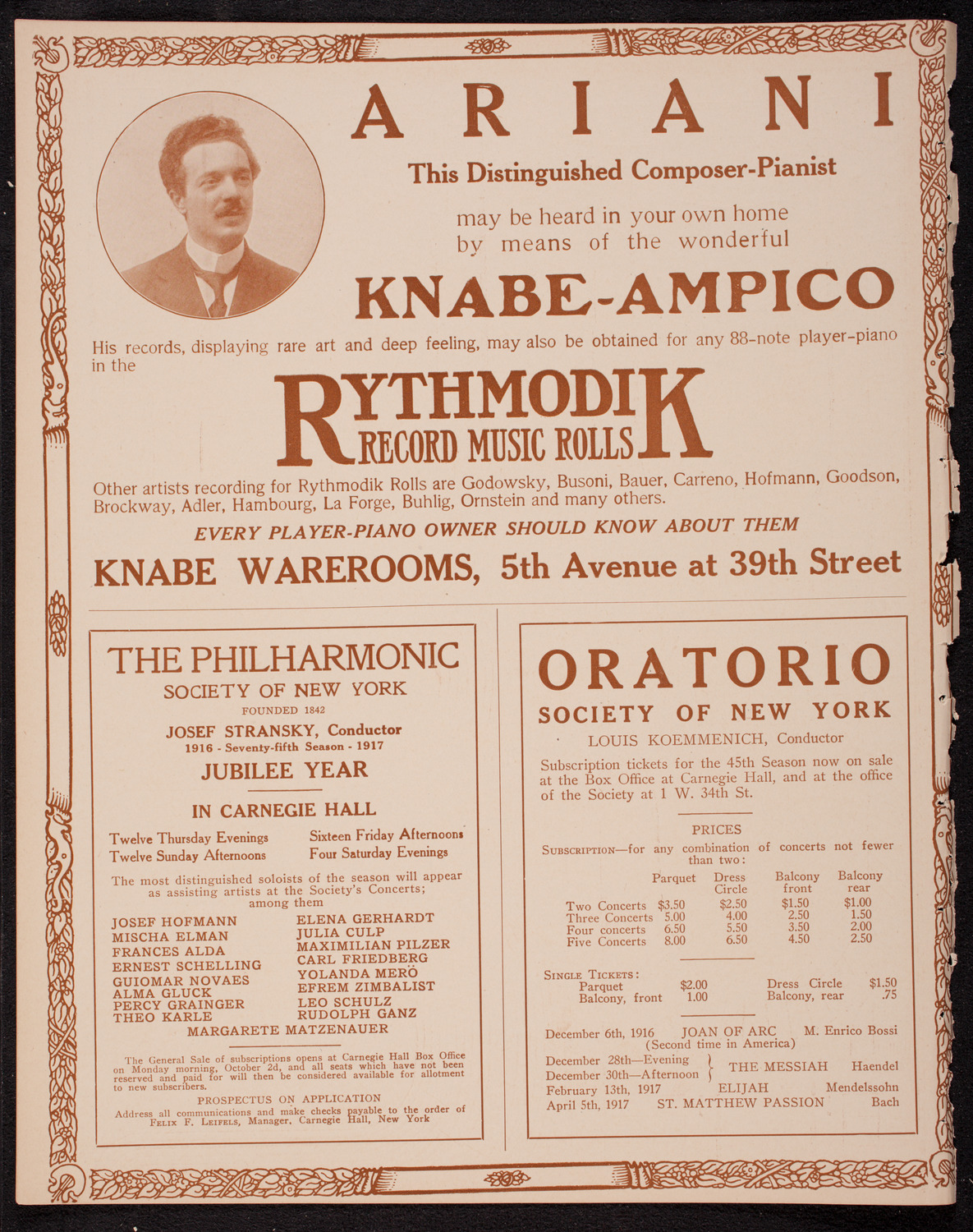 Efrem Zimbalist, Violin, October 21, 1916, program page 12