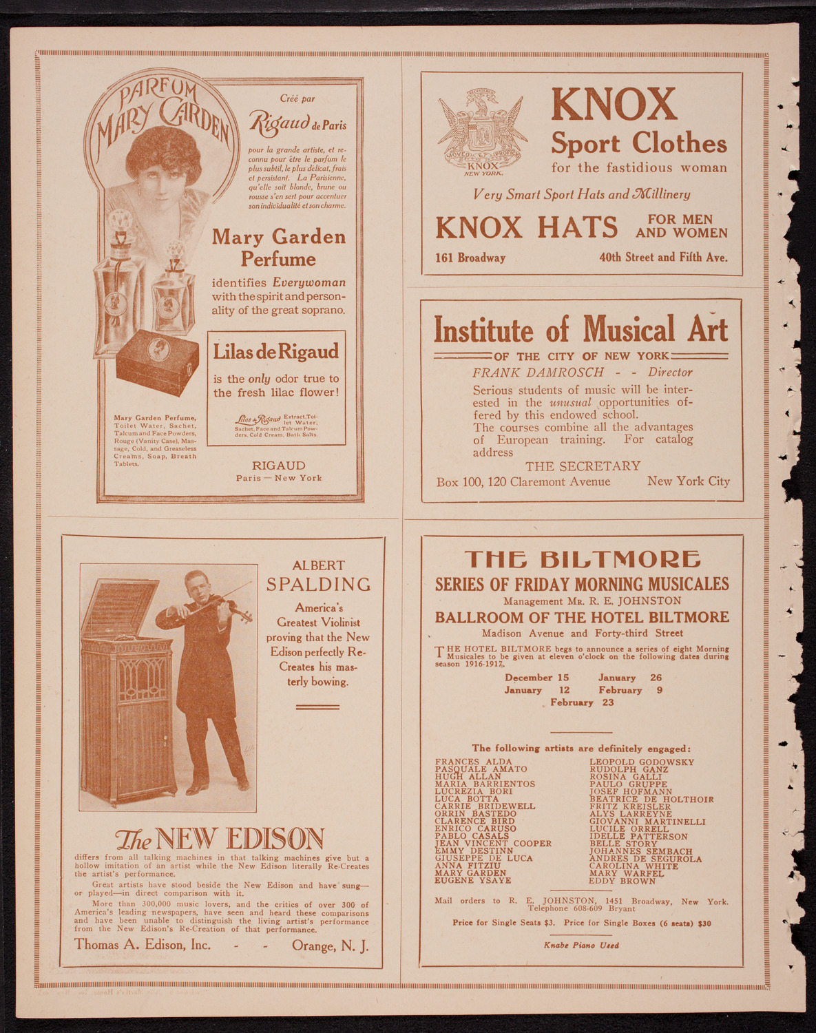 New York Philharmonic, December 3, 1916, program page 2