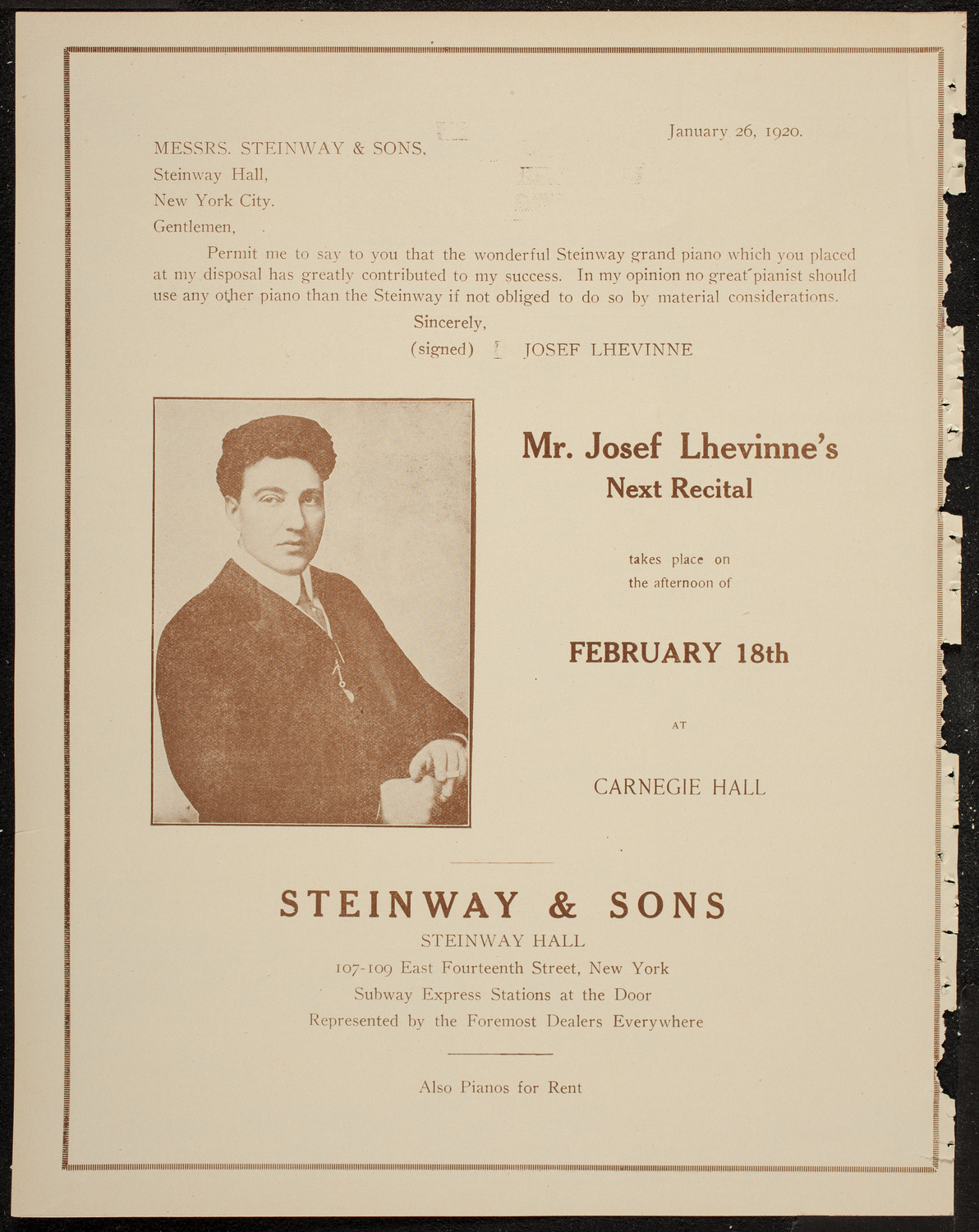 Alfred Cortot, Piano, with the New York Symphony Orchestra, February 17, 1920, program page 4