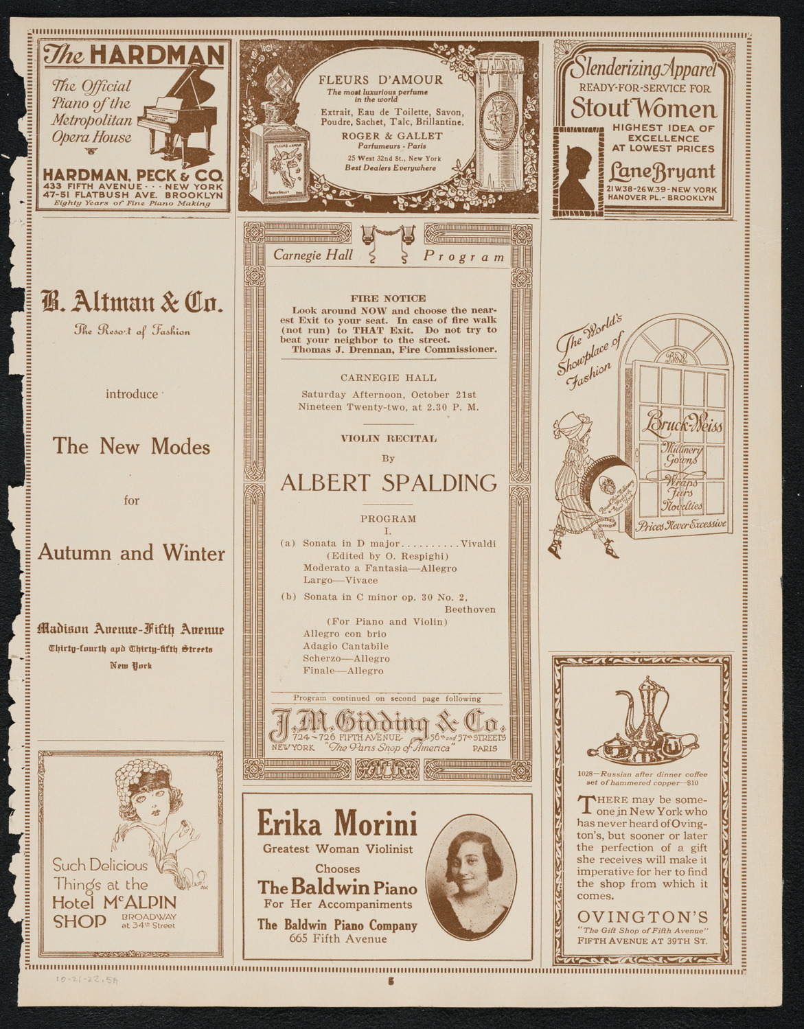 Albert Spalding, Violin, October 21, 1922, program page 5