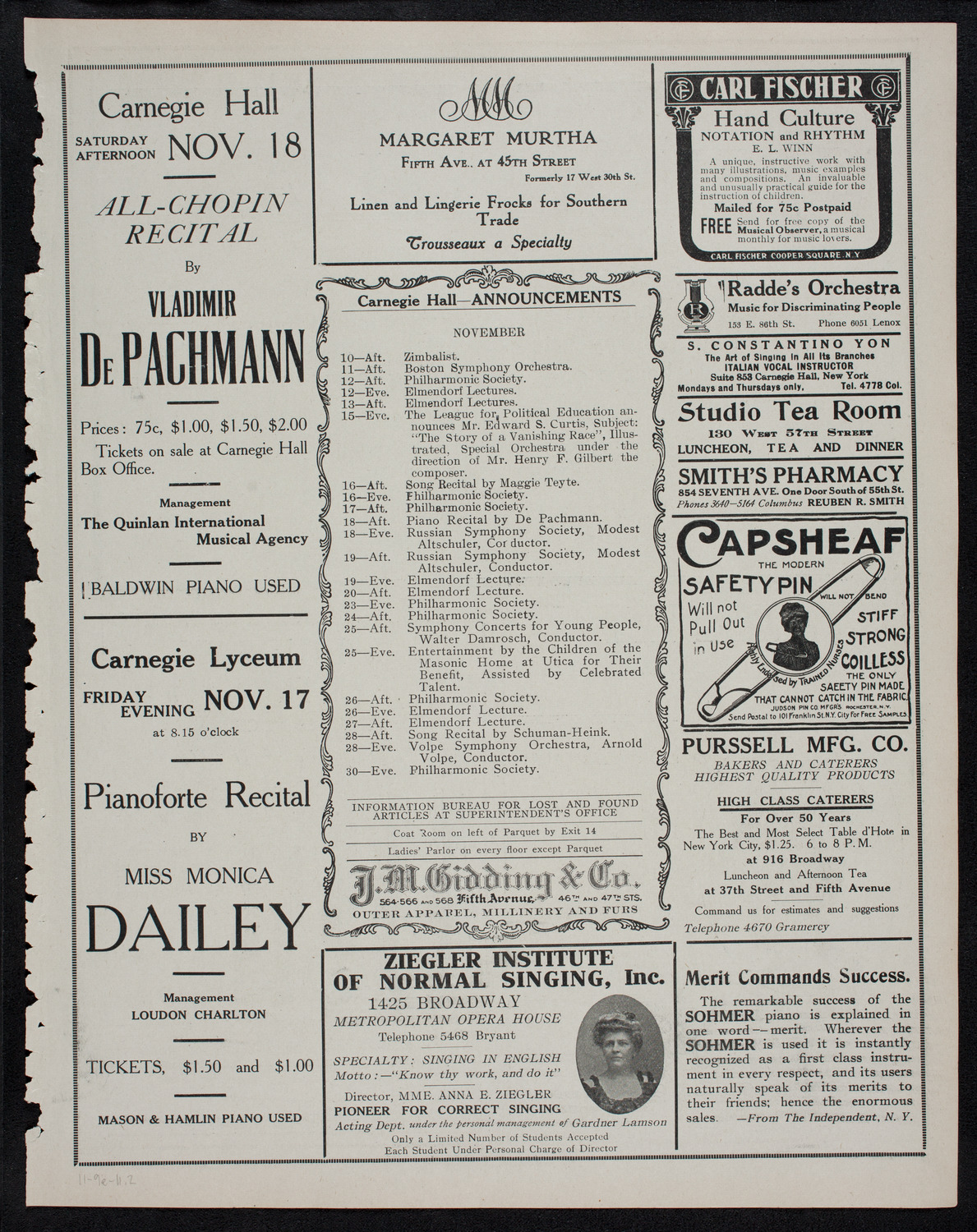 Boston Symphony Orchestra, November 9, 1911, program page 3