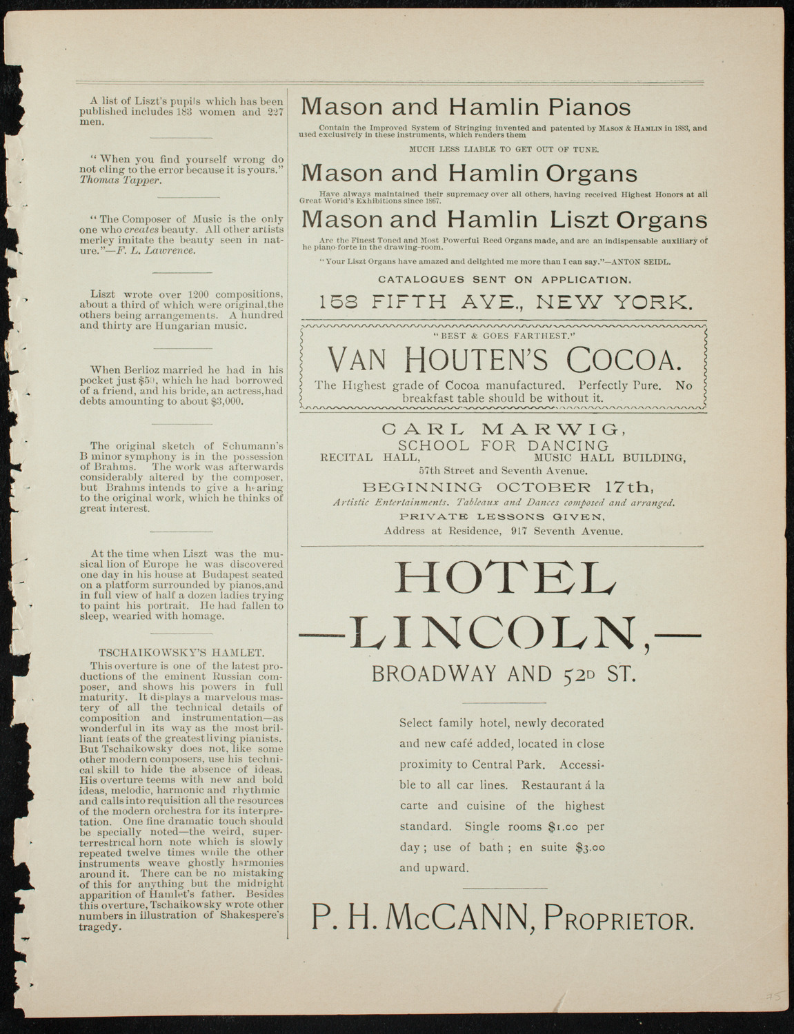 Damrosch Sunday Concert, November 15, 1891, program page 5