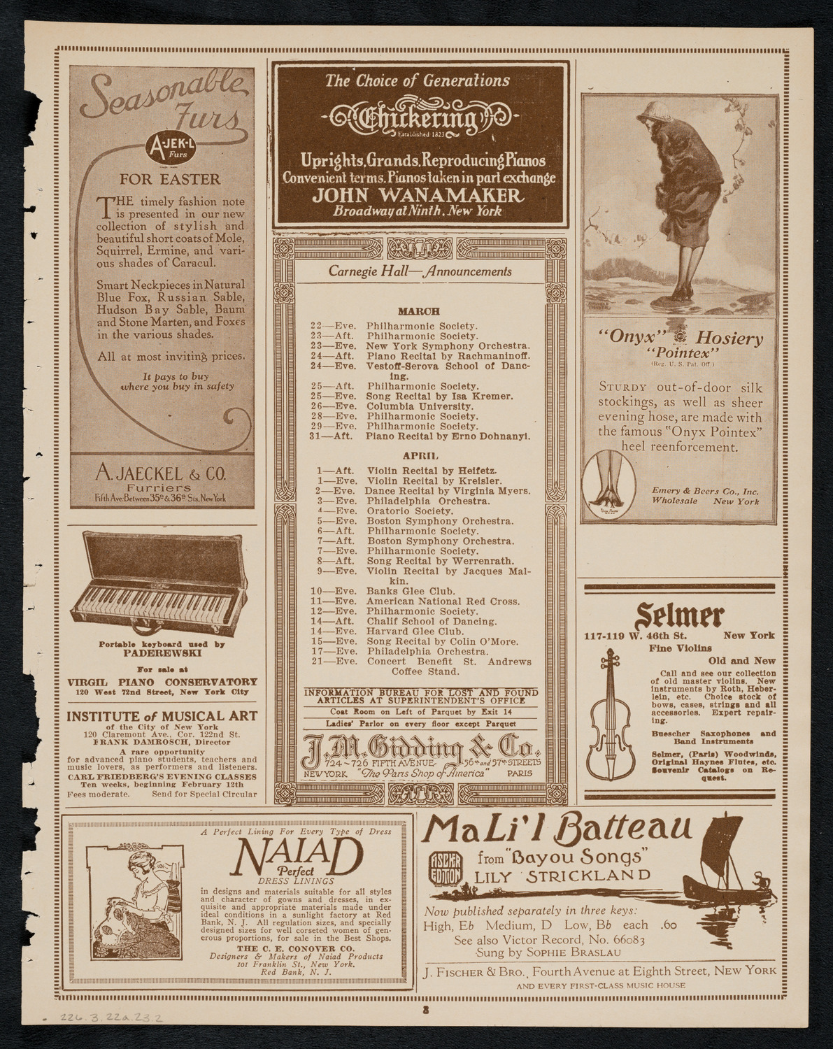 New York Symphony Orchestra, March 22, 1923, program page 3