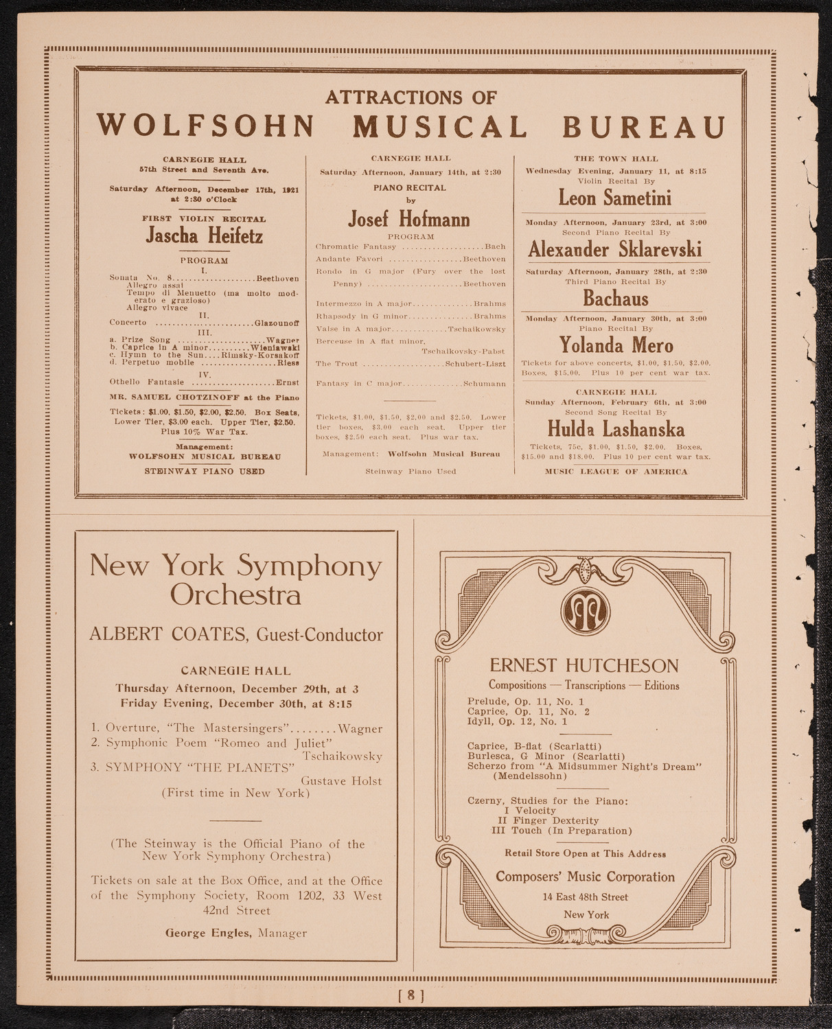 Lucrezia Bori, Soprano, and Alberto Salvi, Harp, December 10, 1921, program page 8