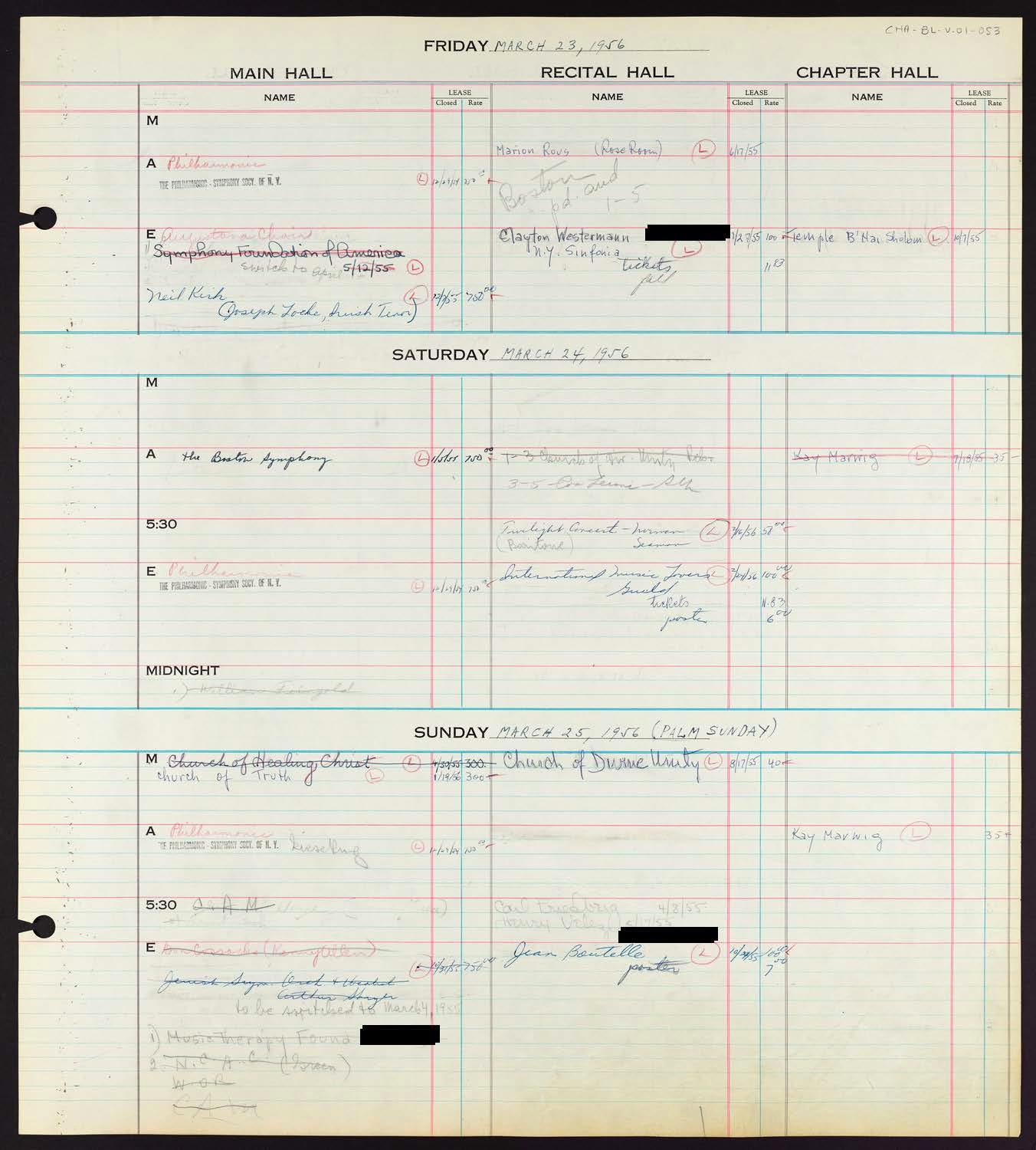 Carnegie Hall Booking Ledger, volume 1, page 53