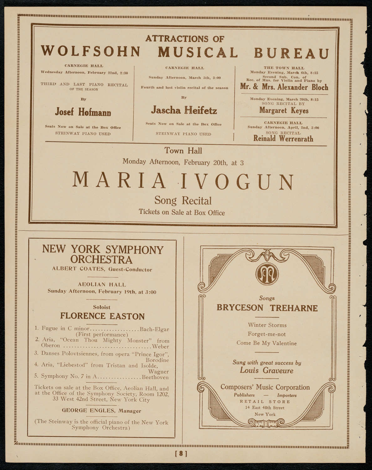 New York Philharmonic, February 12, 1922, program page 8