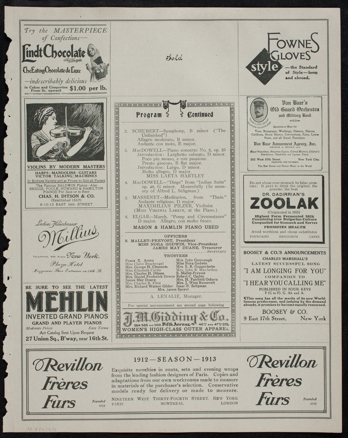 People's Symphony Concert, October 27, 1912, program page 7