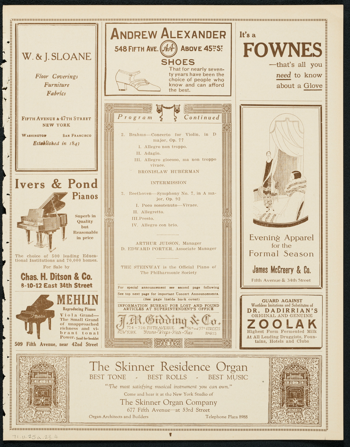 New York Philharmonic, November 25, 1923, program page 7