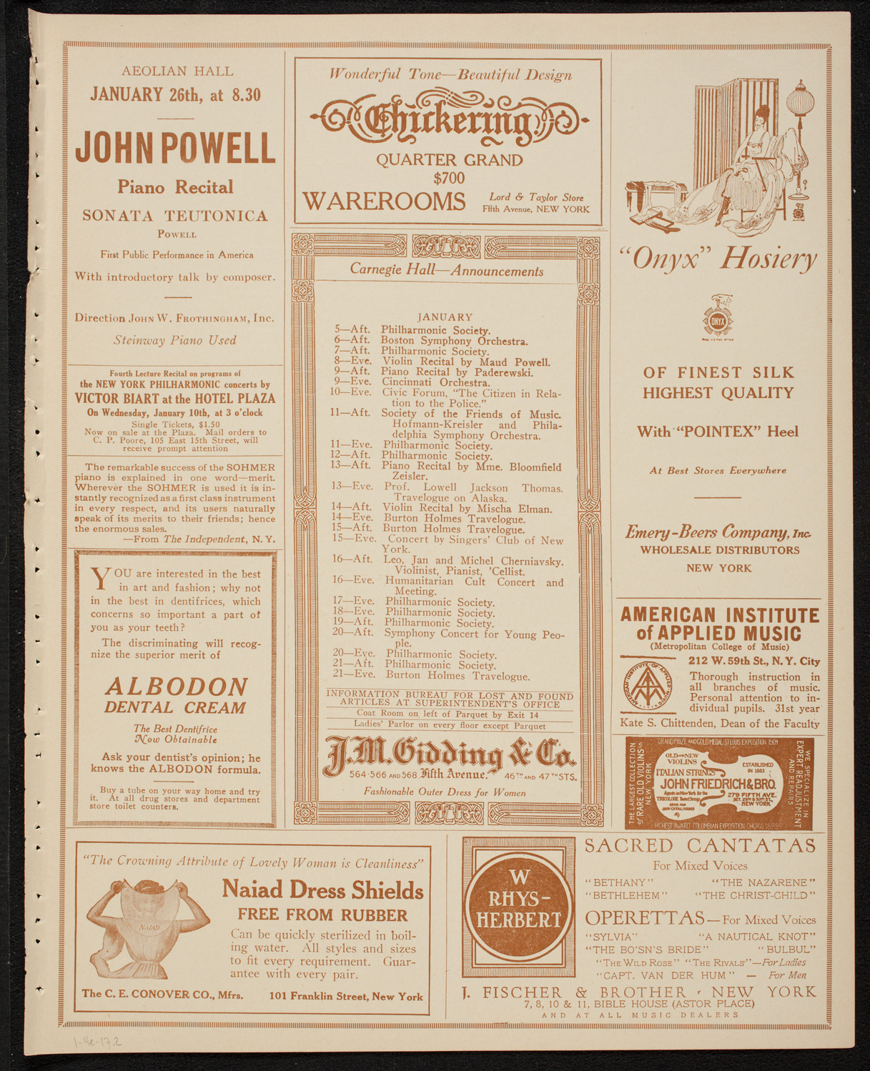 Boston Symphony Orchestra, January 4, 1917, program page 3