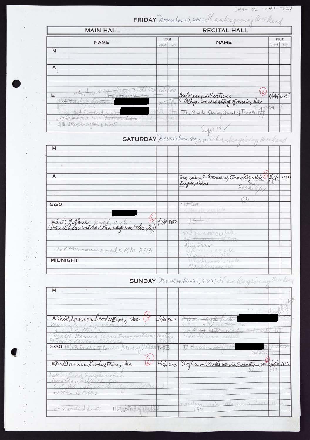 Carnegie Hall Booking Ledger, volume 47, page 27