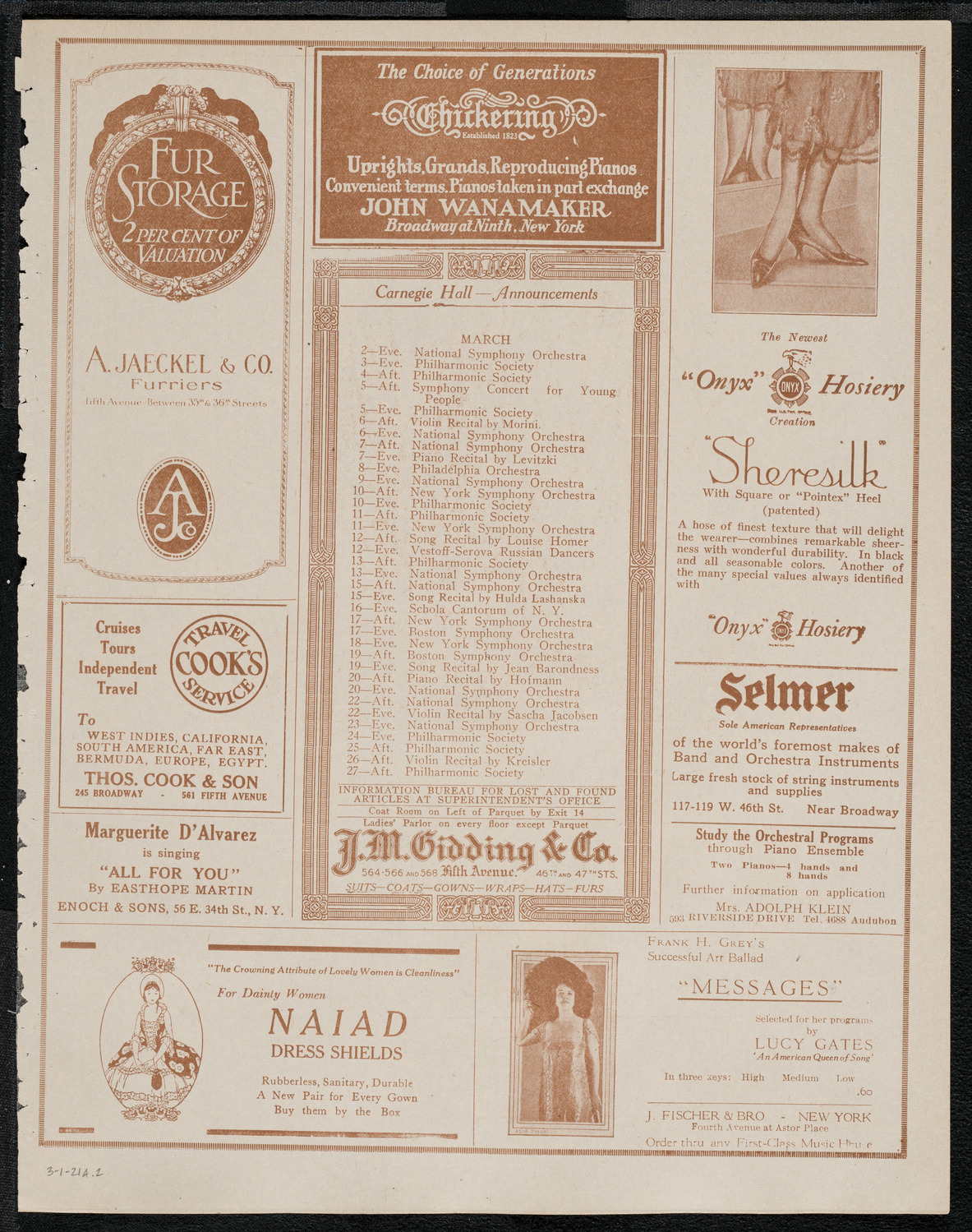 National Symphony Orchestra, March 1, 1921, program page 3