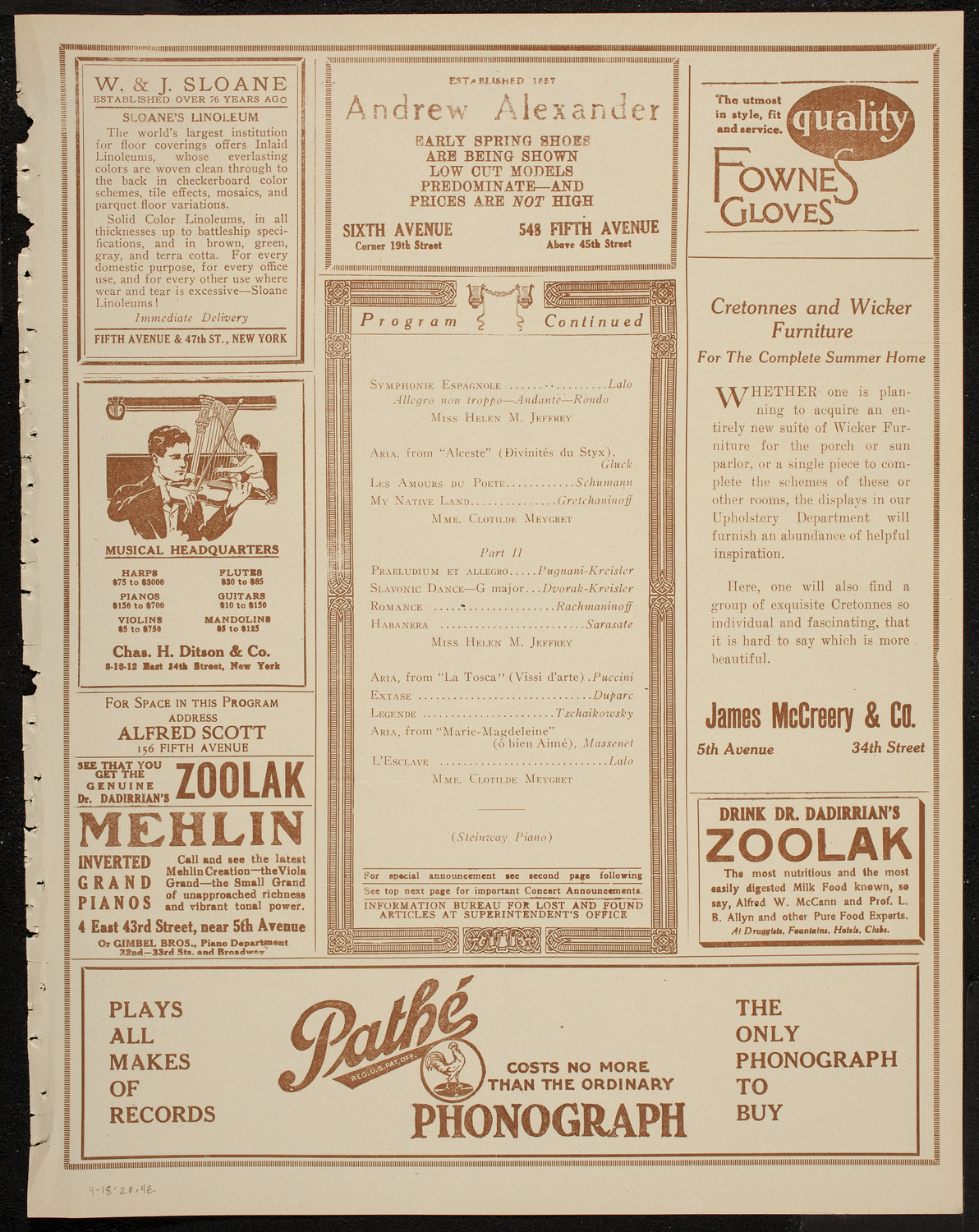 Clotilde Meygret, Soprano, April 18, 1920, program page 7
