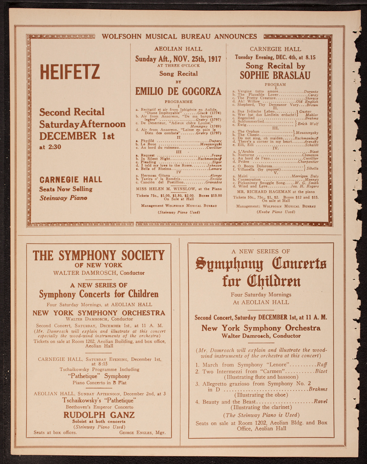 Fritz Kreisler, Violin, November 24, 1917, program page 8