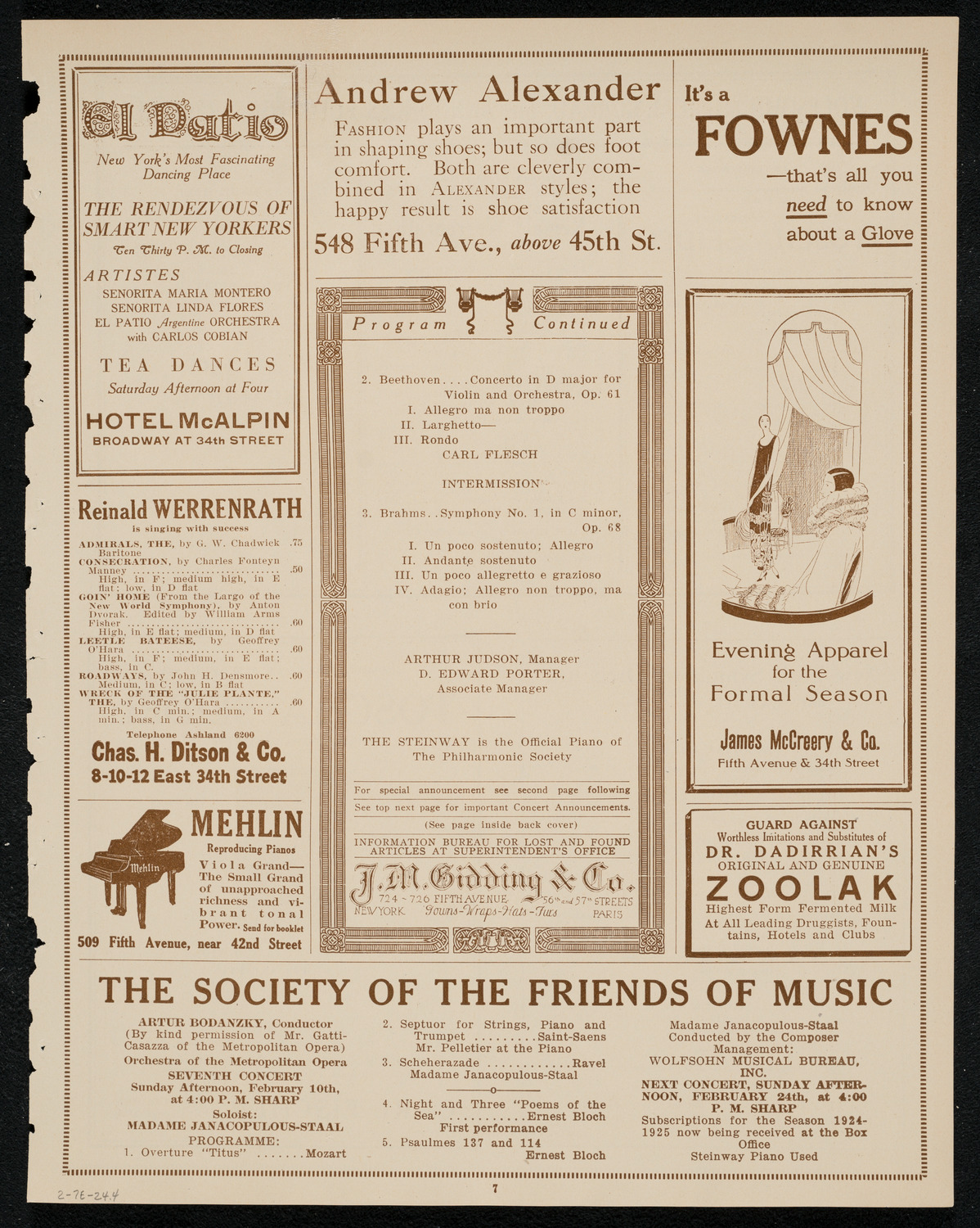 New York Philharmonic, February 7, 1924, program page 7