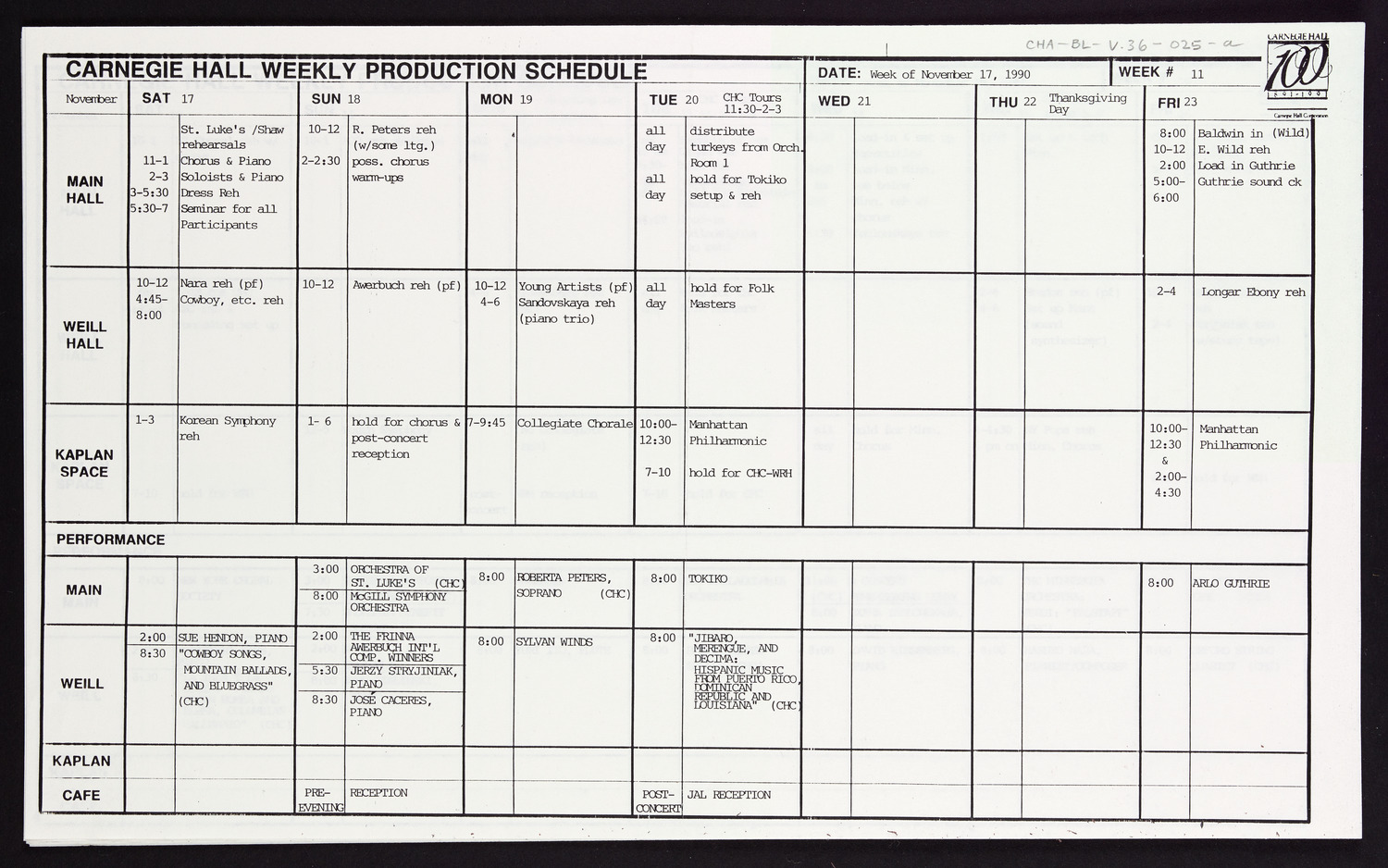 Carnegie Hall Booking Ledger, volume 36, page 25a