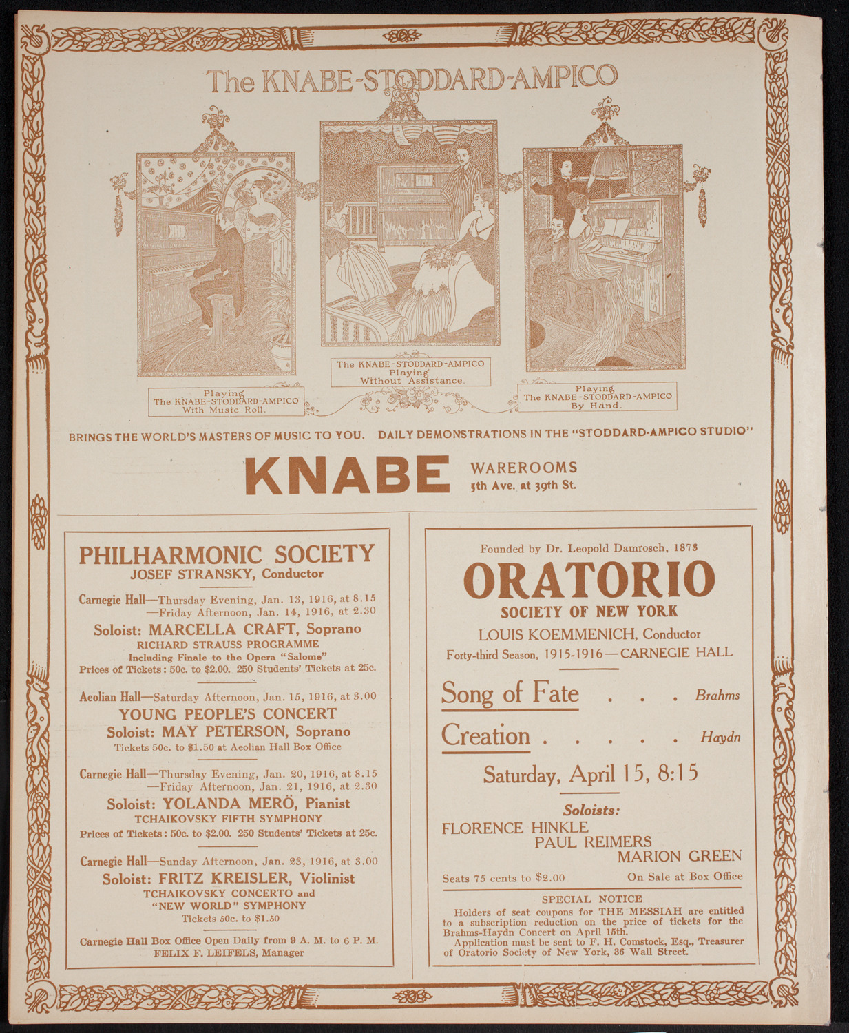 Schola Cantorum of New York, January 12, 1916, program page 12