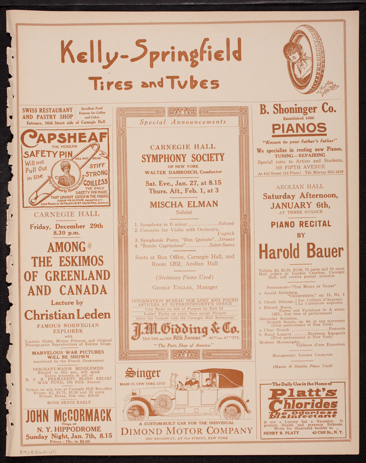 Ernest Schelling, Piano, December 26, 1916, program page 9