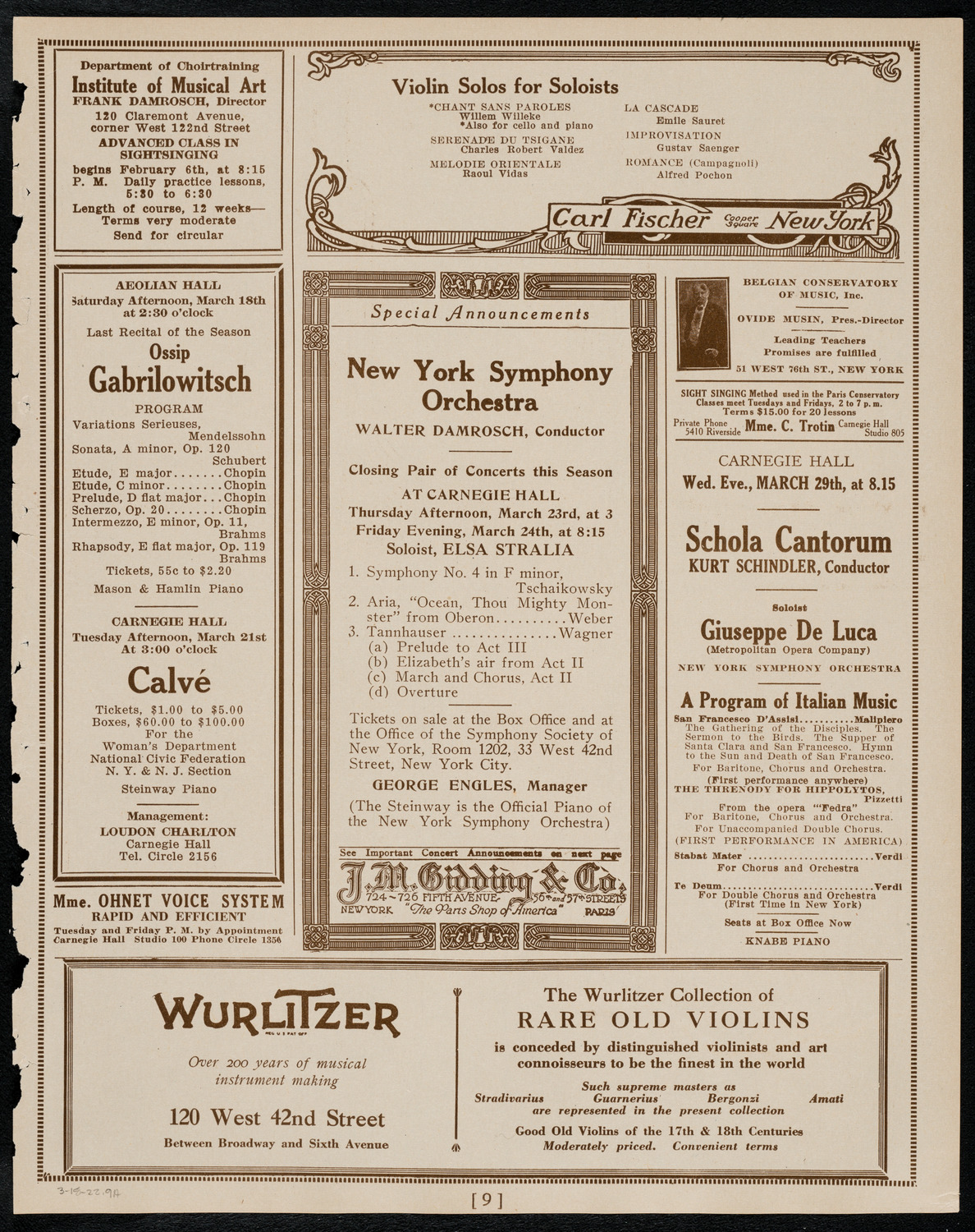 Boston Symphony Orchestra, March 18, 1922, program page 9