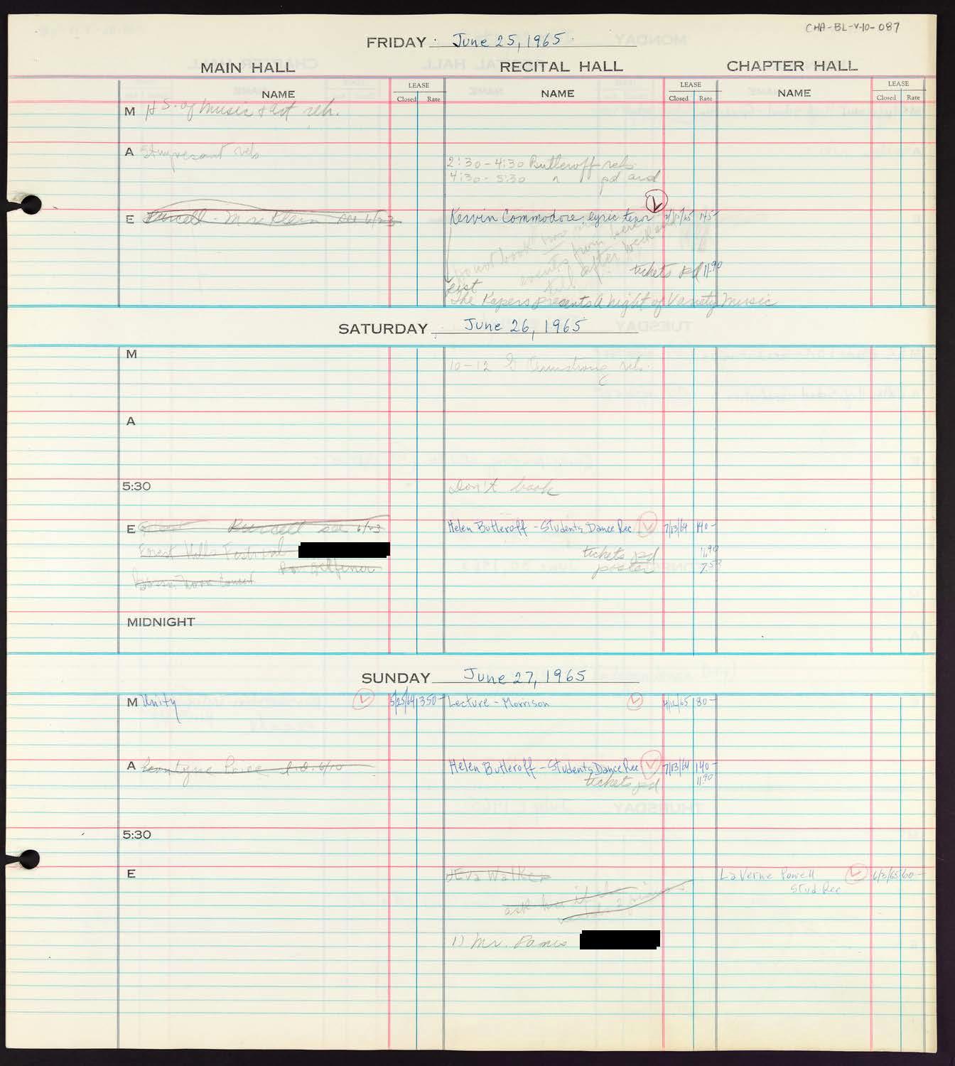 Carnegie Hall Booking Ledger, volume 10, page 87