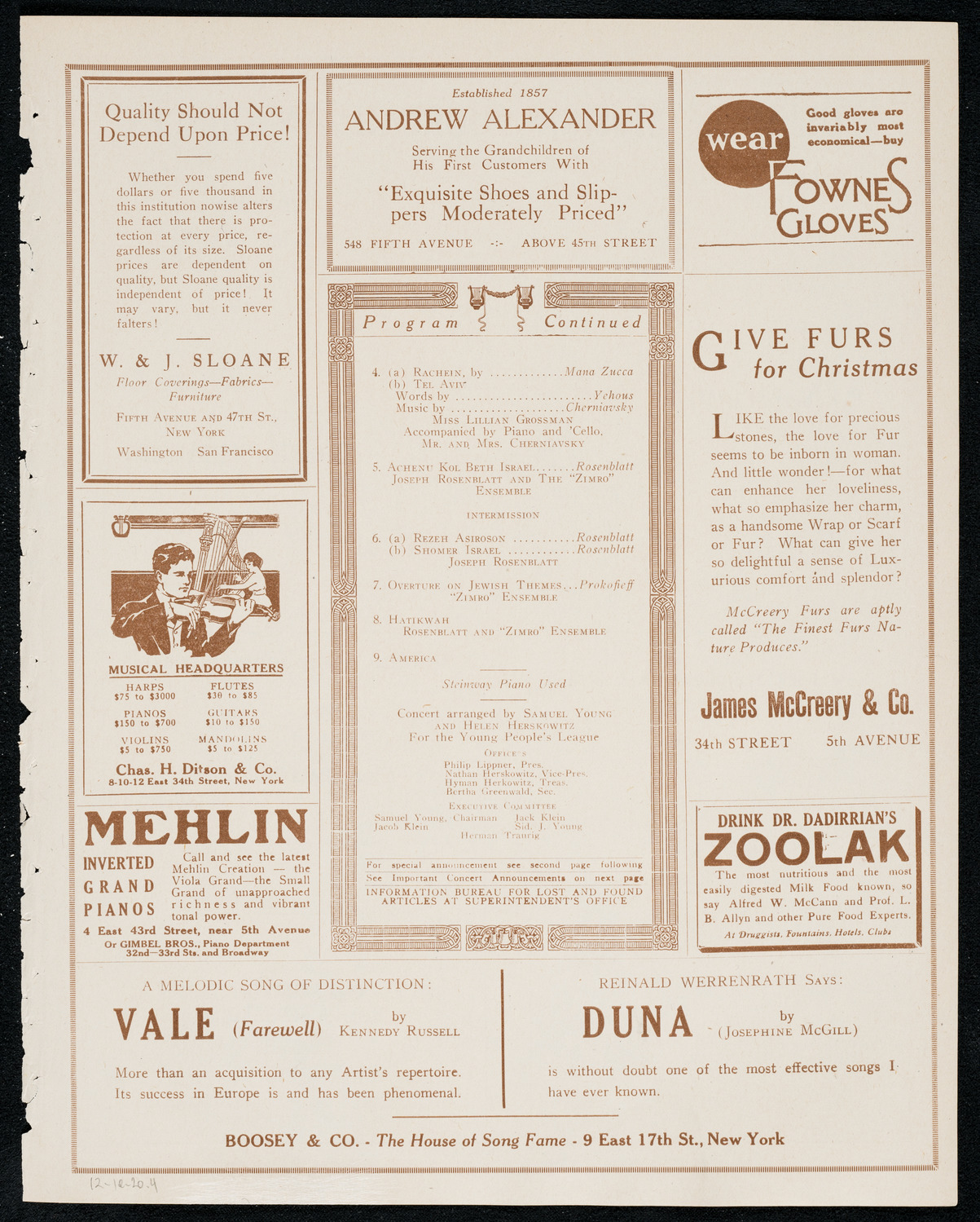 Festival of Jewish Music featuring Joseph Rosenblatt and Zimro, December 1, 1920, program page 7