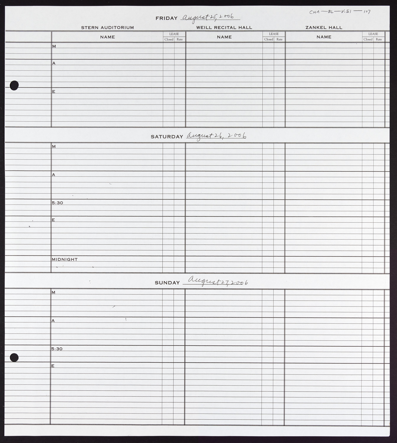 Carnegie Hall Booking Ledger, volume 51, page 107