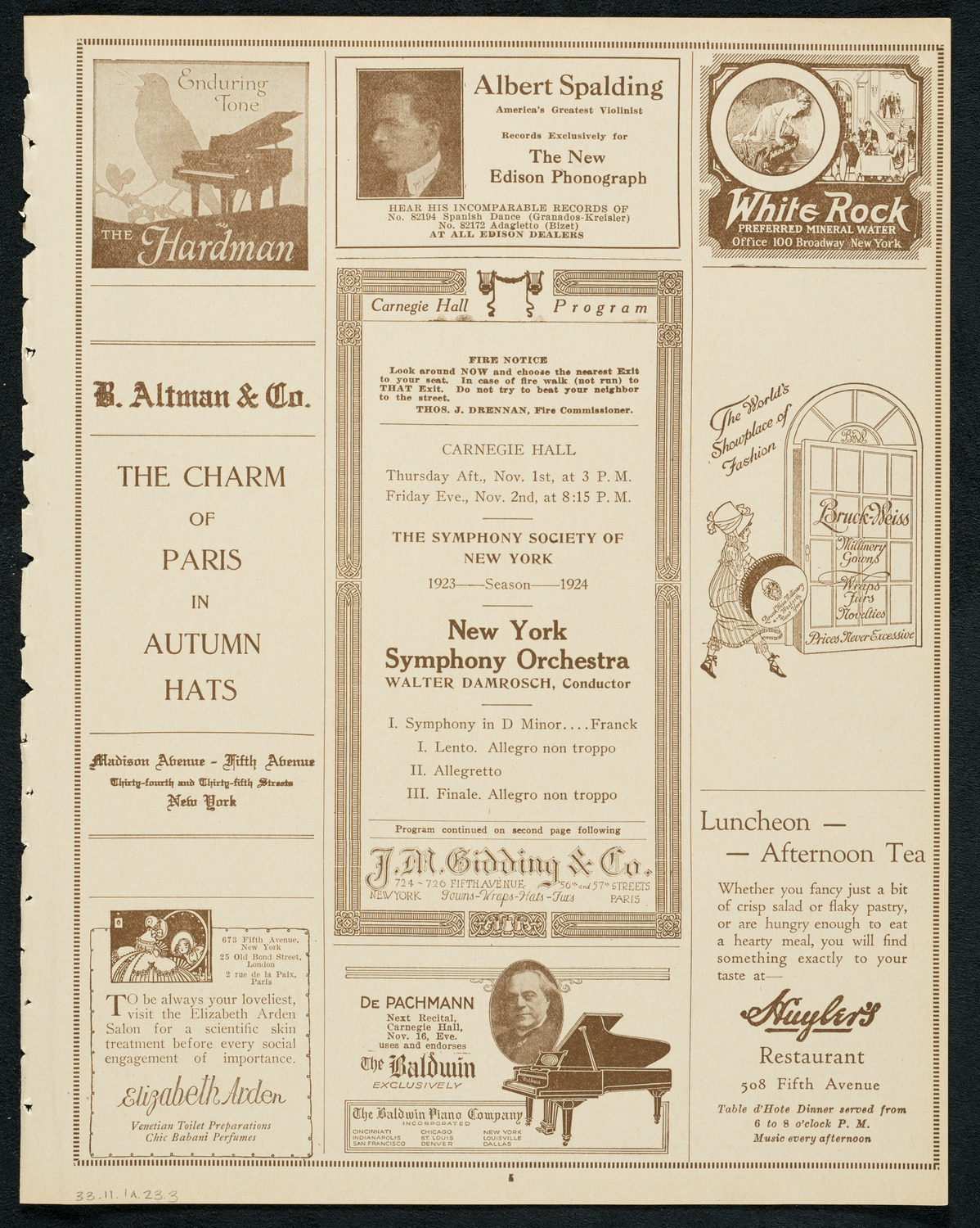 New York Symphony Orchestra, November 1, 1923, program page 5