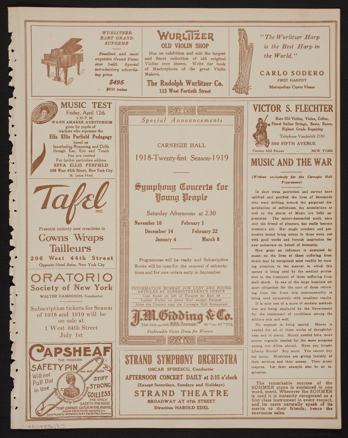 Ossip Gabrilowitsch Orchestral Concert, April 25, 1918, program page 9