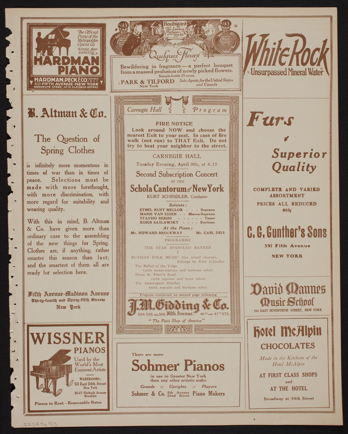 Schola Cantorum of New York, April 9, 1918, program page 5
