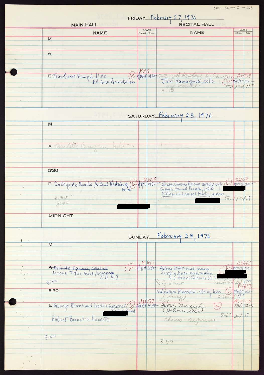 Carnegie Hall Booking Ledger, volume 21, page 53