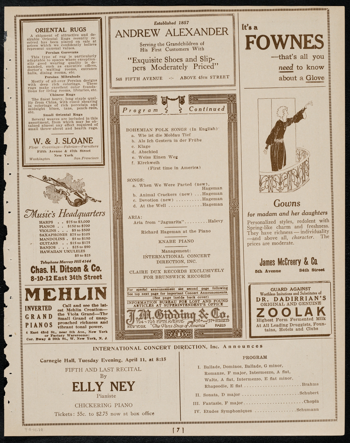 Claire Dux, Soprano, April 8, 1922, program page 7