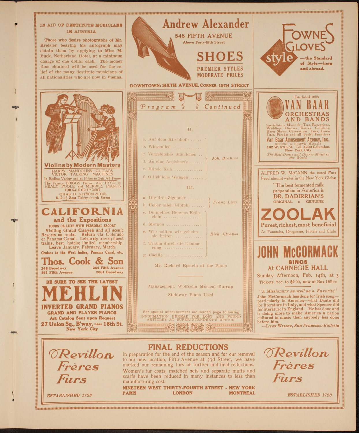 Elena Gerhardt, Soprano, February 13, 1915, program page 7