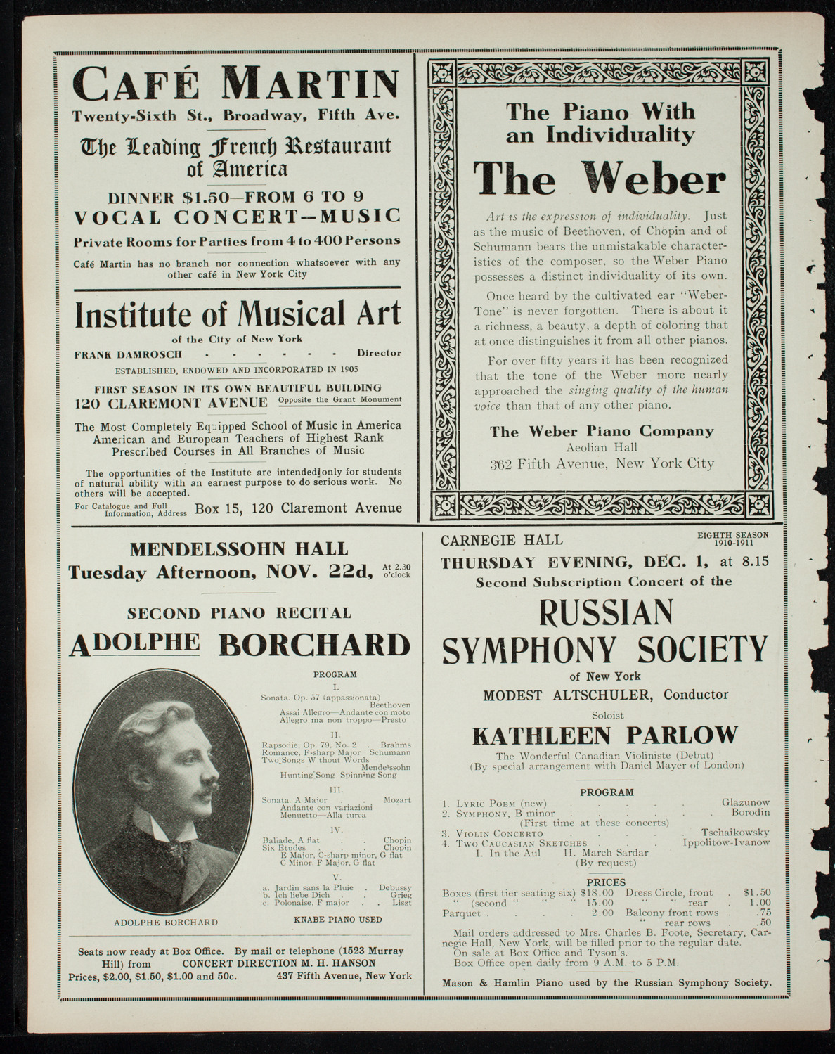 Russian Symphony Society of New York, November 17, 1910, program page 6