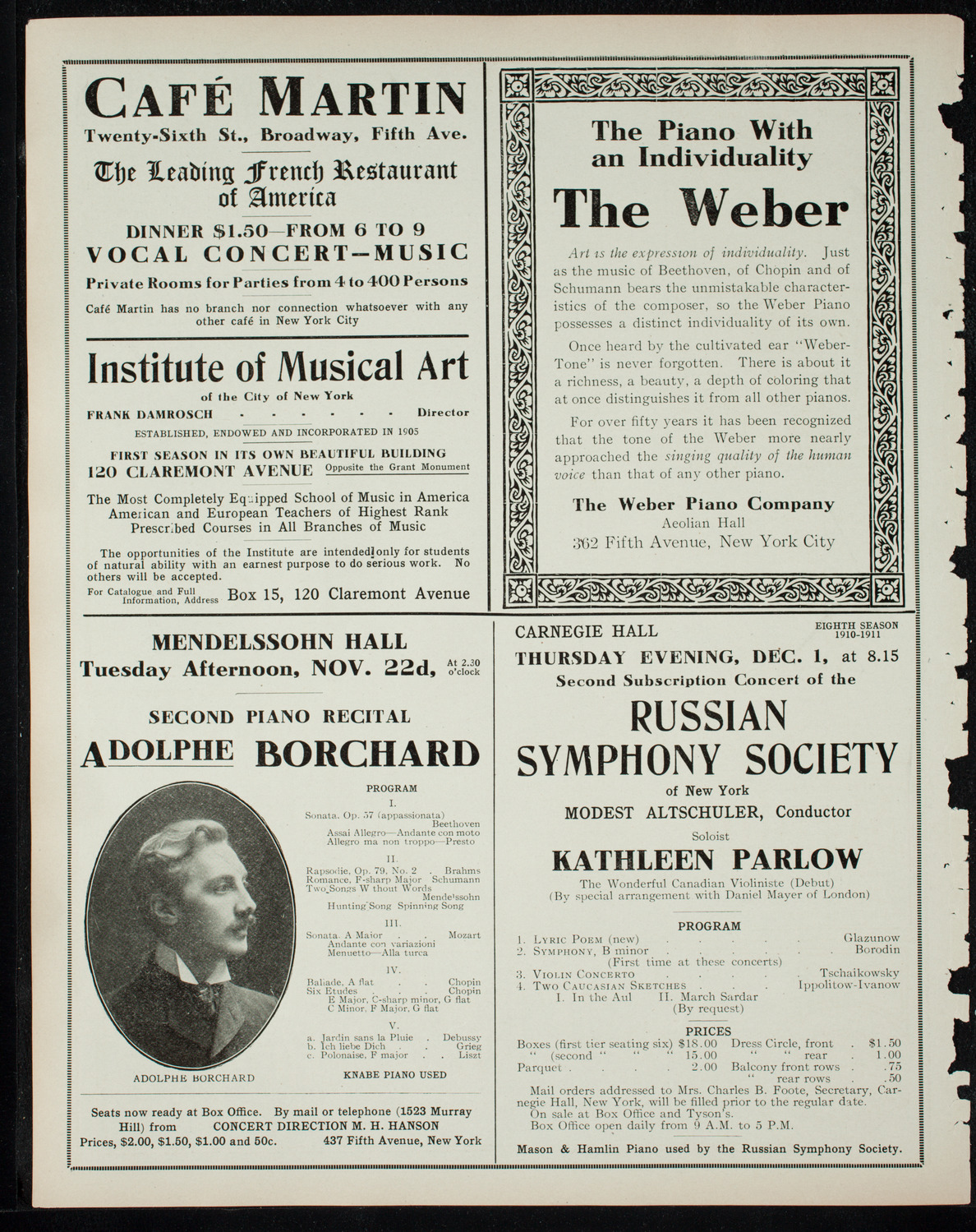 Russian Symphony Society of New York, November 17, 1910, program page 6