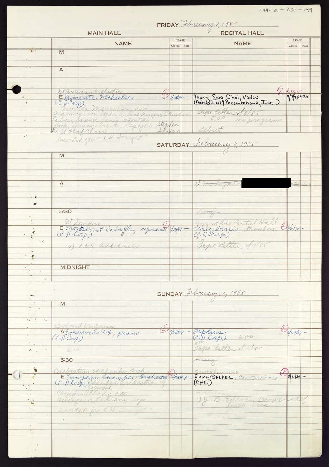 Carnegie Hall Booking Ledger, volume 30, page 49